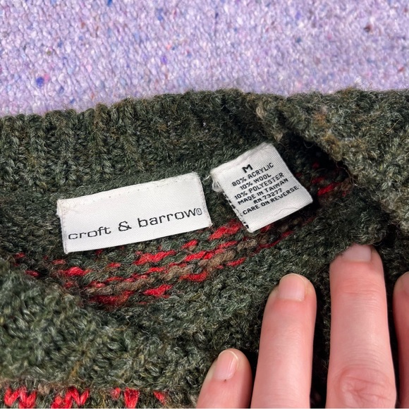 Croft & Barrow Fair Isle Green Patterned Knit Pullover Sweater Size Medium - Picture 4 of 8